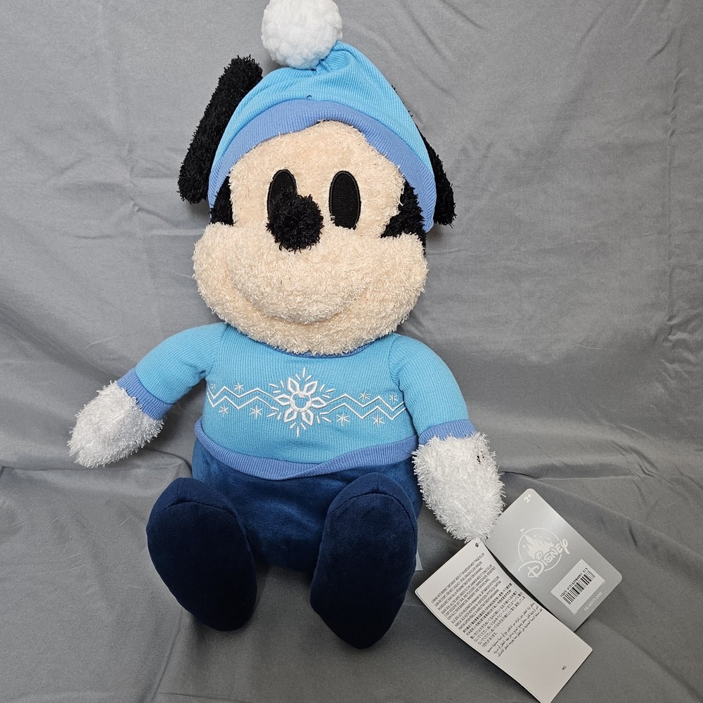 Disney Mickey‎ Mouse Weighted Plush 2.5 lb Blue Winter Outfit NWT